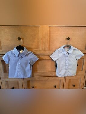 2 Light Blue Kids Short-Sleeve Button-Up Shirts.